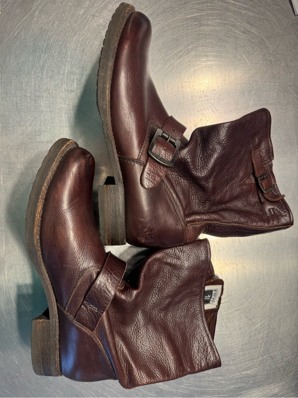 Frye Dark Brown Leather Veronica Slouch Short Moto Boots 8.5